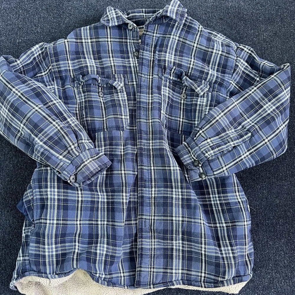 Levis Shirt Jacket Mens XL Blue Plaid Sherpa Lined Flannel Workwear Button Front